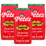 Low Carb, Protein Pasta Variety | Penne, Rotini, Elbow Macaroni with 17g Protein, 7g Carbs | Healthy, Keto Pasta Made in Italy | 3-Pack, 8oz - Pete’s