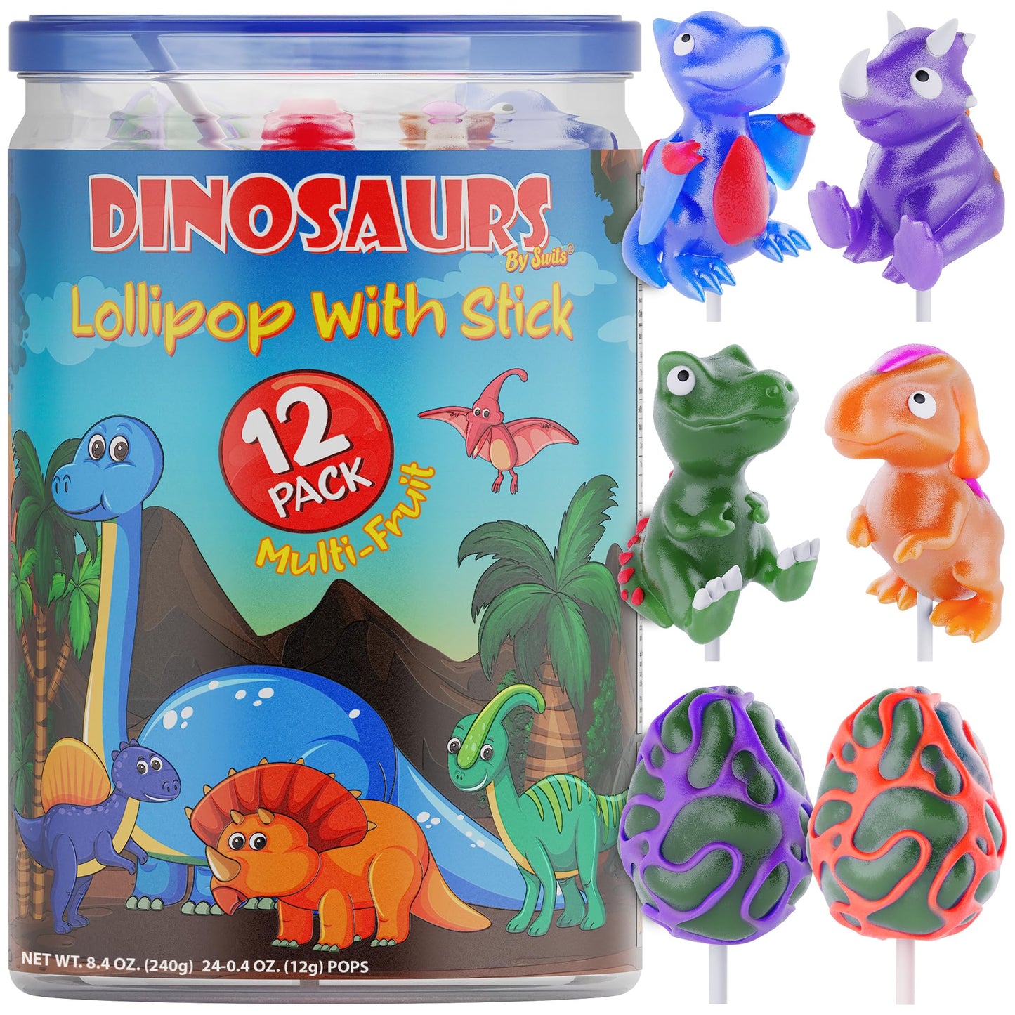 Dinosaur Lollipops 12pk- Dinosaur Candy For Dinosaur Party Favors - Dinosaur Suckers & Dino Candy - Dinosaur Shaped Lollipop For Dino Party Favors