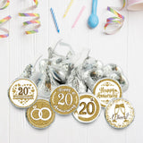 Gold 20th Anniversary Chocolate Kiss Stickers,180 Count, 0.75" Chocolate Drop Labels for Kisses, 20th Wedding Anniversary Party Favors Labels