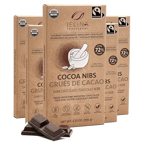Jelina Chocolatier | Dark Chocolate Bar with Cacao Nibs | Fair Trade Chocolate Bars | Imported, Non-GMO, Natural Chocolates - 3.52oz Each (Cacao Nibs