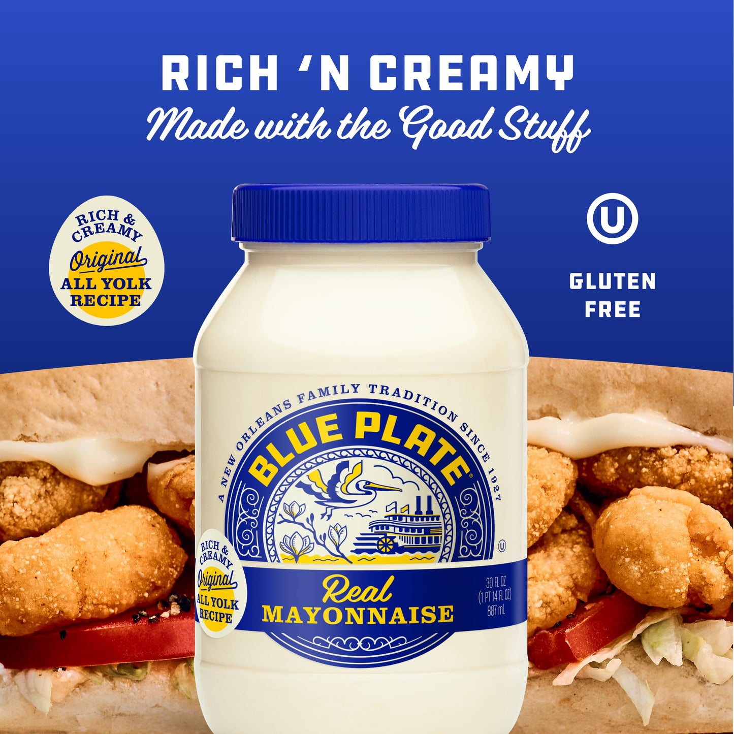 Blue Plate Real Mayonnaise, Homestyle Mayo For Chicken Salad to Deviled Eggs, 30 Fl Oz Jar (Pack of 1)