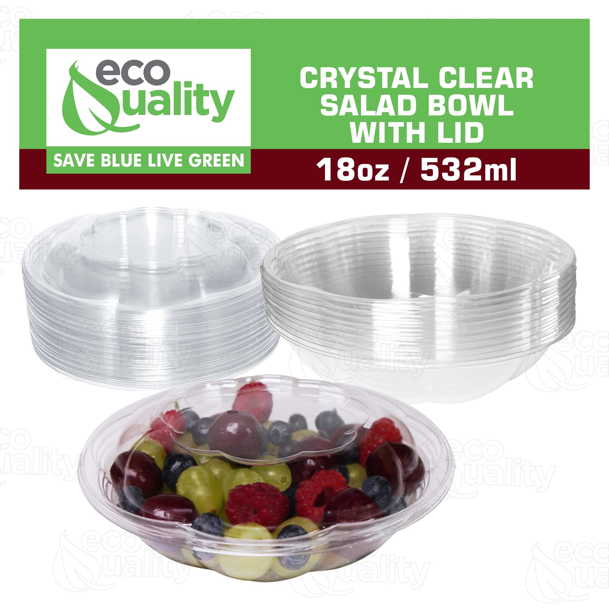 18oz Clear Disposable Salad Bowls with Lids (50 Pack) - Clear Plastic Disposable Salad Containers for Lunch To-Go, Salads, Fruits, Airtight, Leak