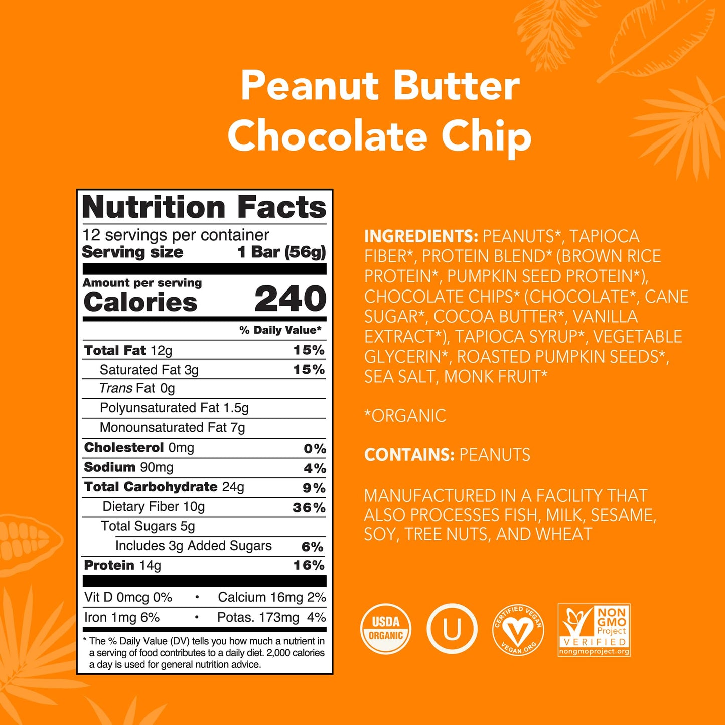 ALOHA Organic Plant Based Protein Bars |Peanut Butter Chocolate Chip | 1.98 Oz (Pack of 12) | Vegan, Low Sugar, Gluten Free, Paleo, Low Carb, Non-GMO