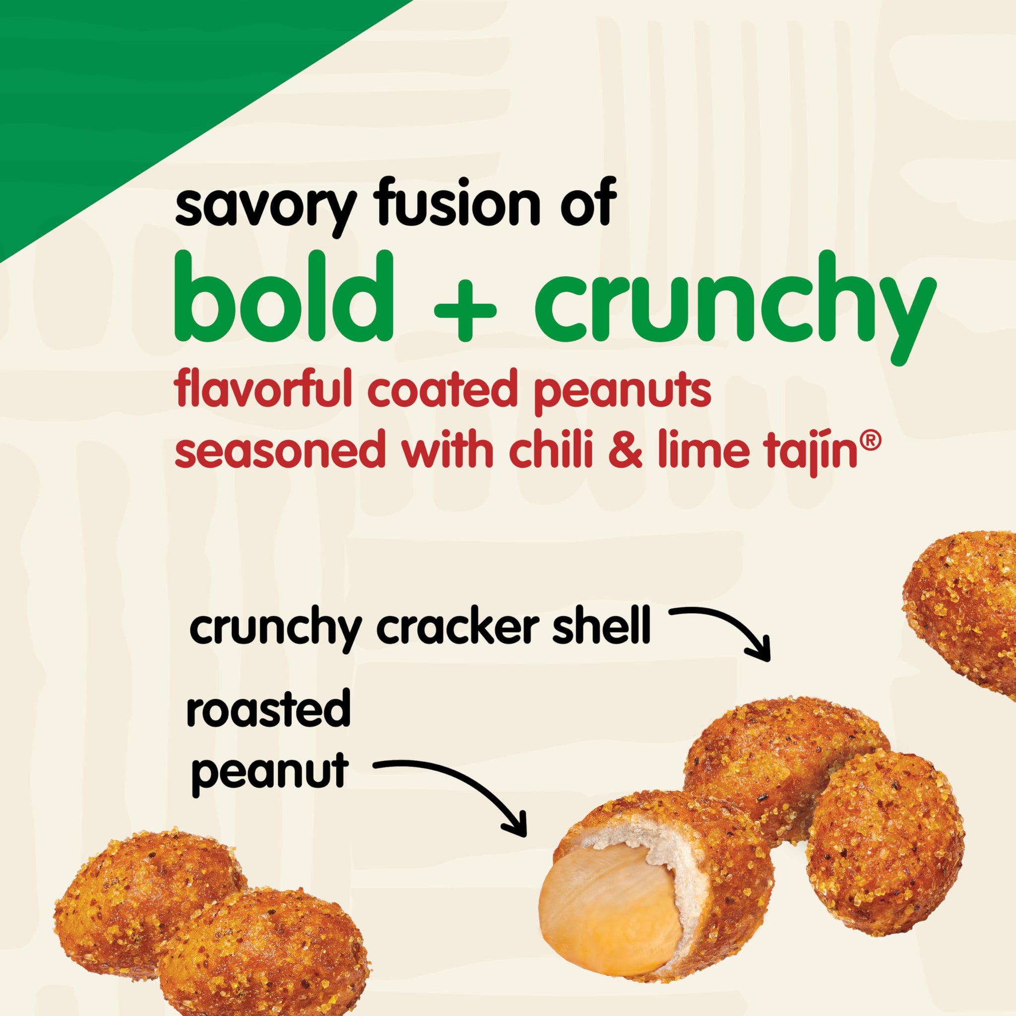 Snak Club Tajin Crunchy Peanuts, Nuts with Chili and Lime Seasoning, Mild, 1.4 oz Bags, 12 Pack