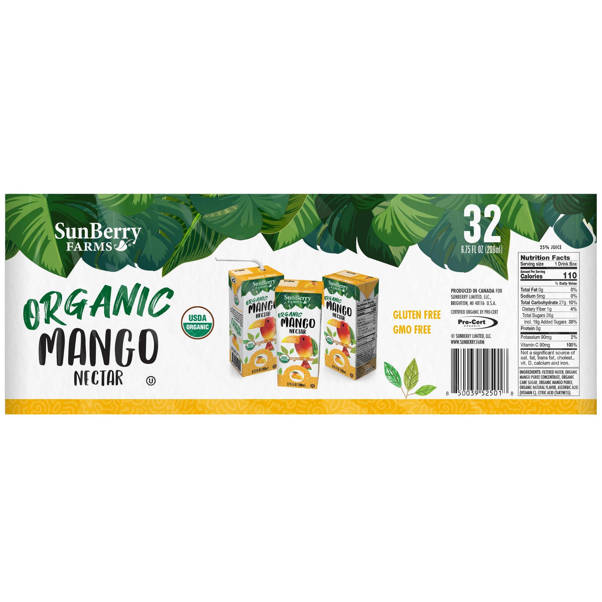 Sunberry Organic Mango Nectar, 32 x 6.75 fl oz