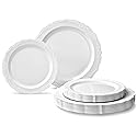 " OCCASIONS " 120 Plates Pack,(60 Guests) Vintage Wedding Party Disposable Plastic Plates Set -60 x 10'' Dinner + 60 x 7.5'' Salad/Dessert (Verona
