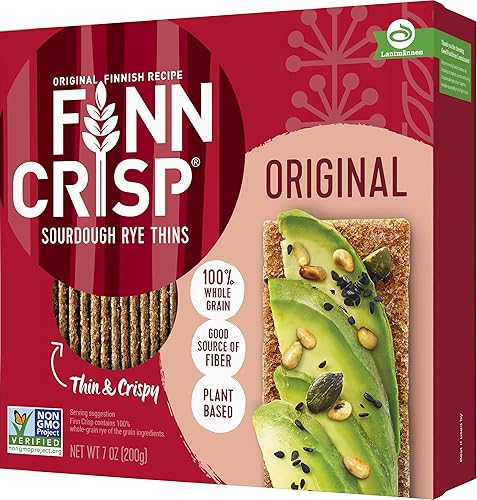 Finn Crisps Original Rye Crispbread 7oz | Thin, Crispy Rye Flatbread Crackers | Authentic Finnish Sourdough Crispbread | Whole Grain Rye Crackers 7 oz