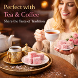 Turkish Delight Rose Flavor (Lokum) - Soft & Fresh Gourmet Candy - Coconut Coated - No Additives - Made with Sugar Beet - Premium Gift Box - 450g