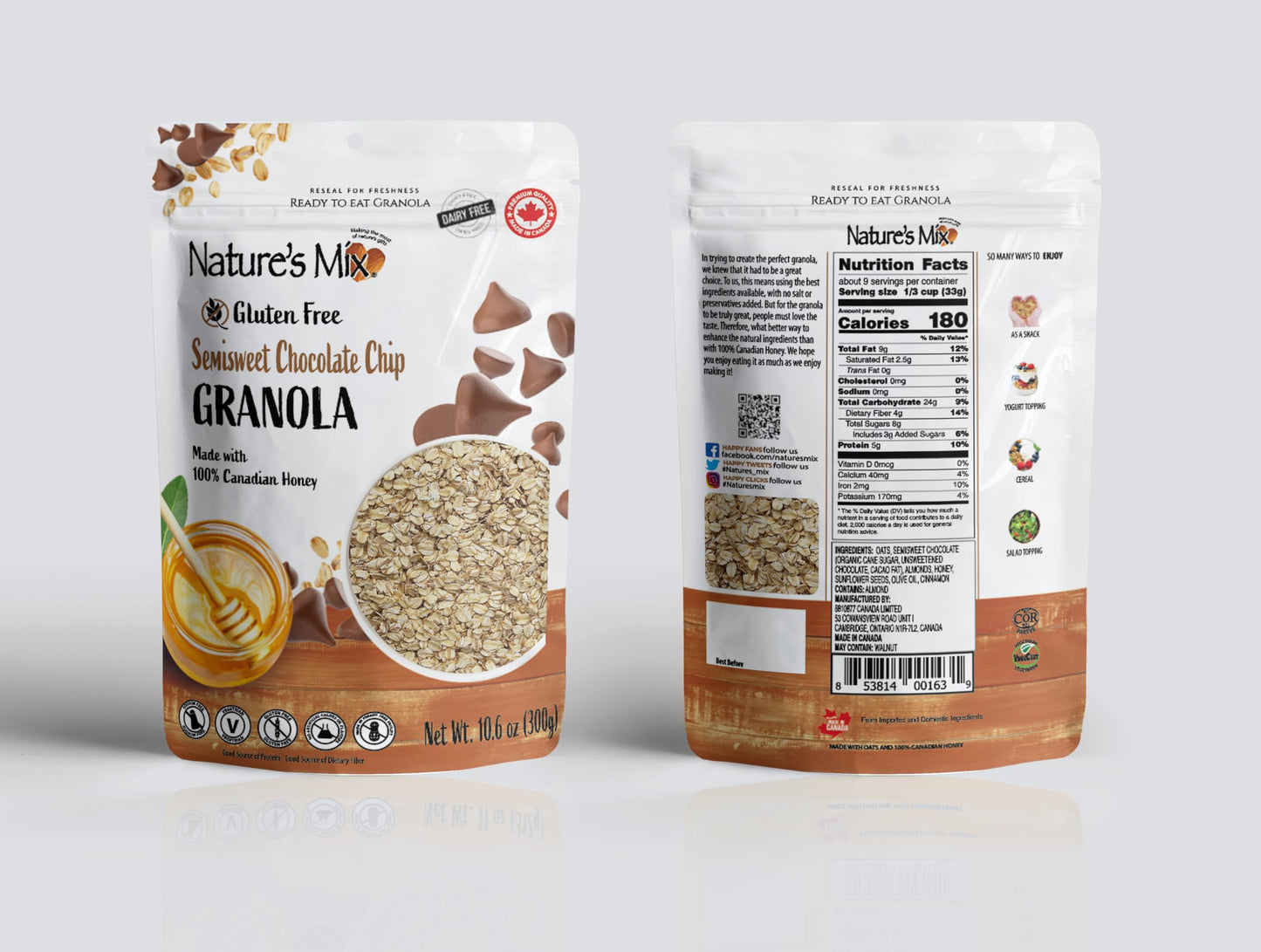Gluten Free - Semisweet Chocolate Chip Granola - Dairy Free & Soy Free Chocolate - Vegetarian and Kosher Certified 10.60 oz