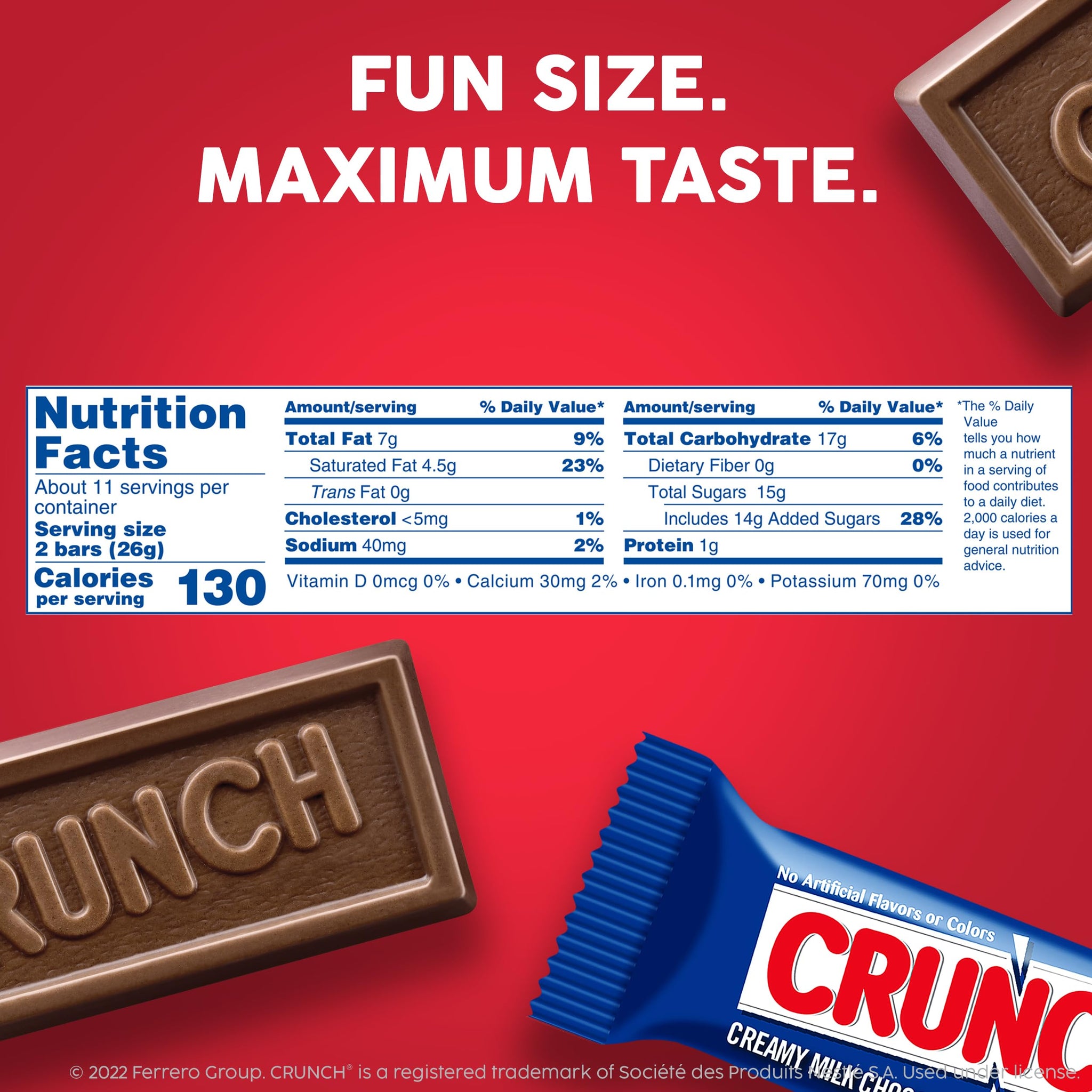 Crunch, Fun Size Candy Bars, Creamy Milk Chocolate with Crisped Rice, Individually Wrapped Candy, Shareable Pack, 10 Ounce