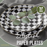 Trendables Heavy Duty Paper Plates Bulk 40 Pcs Disposable Party Plates - 20 X 8 Inch Dessert Plate & 20 X 10 Inch Paper Plate Checkered decor, black