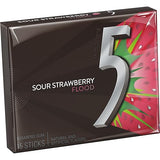 5 Gum Strawberry Flood Sugarfree Gum, Single Pack (15 Pieces)