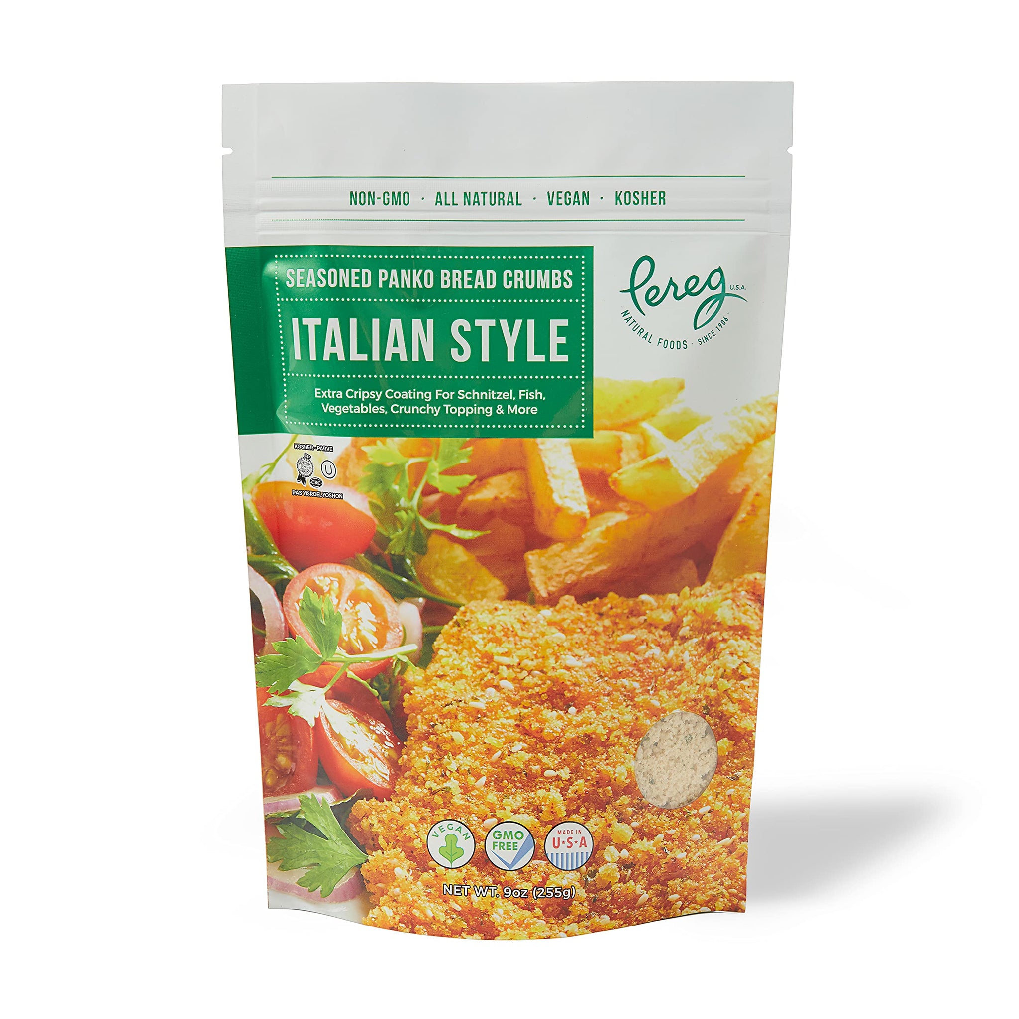 Pereg Italian Style Panko Bread Crumbs - 9 Oz - Italian Seasoning - Natural Ingredients - Breadcrumbs for Coating & Stuffing - Crispy Coating for Schnitzel, Vegetables, Seafood, Poultry, Meat - Kosher