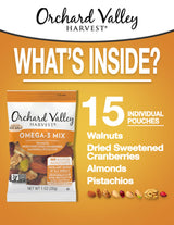 Orchard Valley Harvest Omega-3 Mix, 1 Ounce Bags (Pack of 15), Walnuts, Cranberries, Almonds, and Pistachios, Gluten Free, Non-GMO, No Artificial