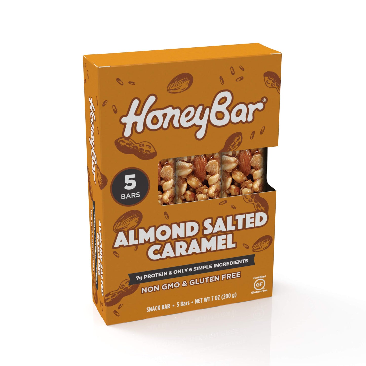 HoneyBar Snack Bar | Certified Gluten Free | Non-GMO | Vegetarian (Almond Salted Caramel, Pack of 5 Bars)