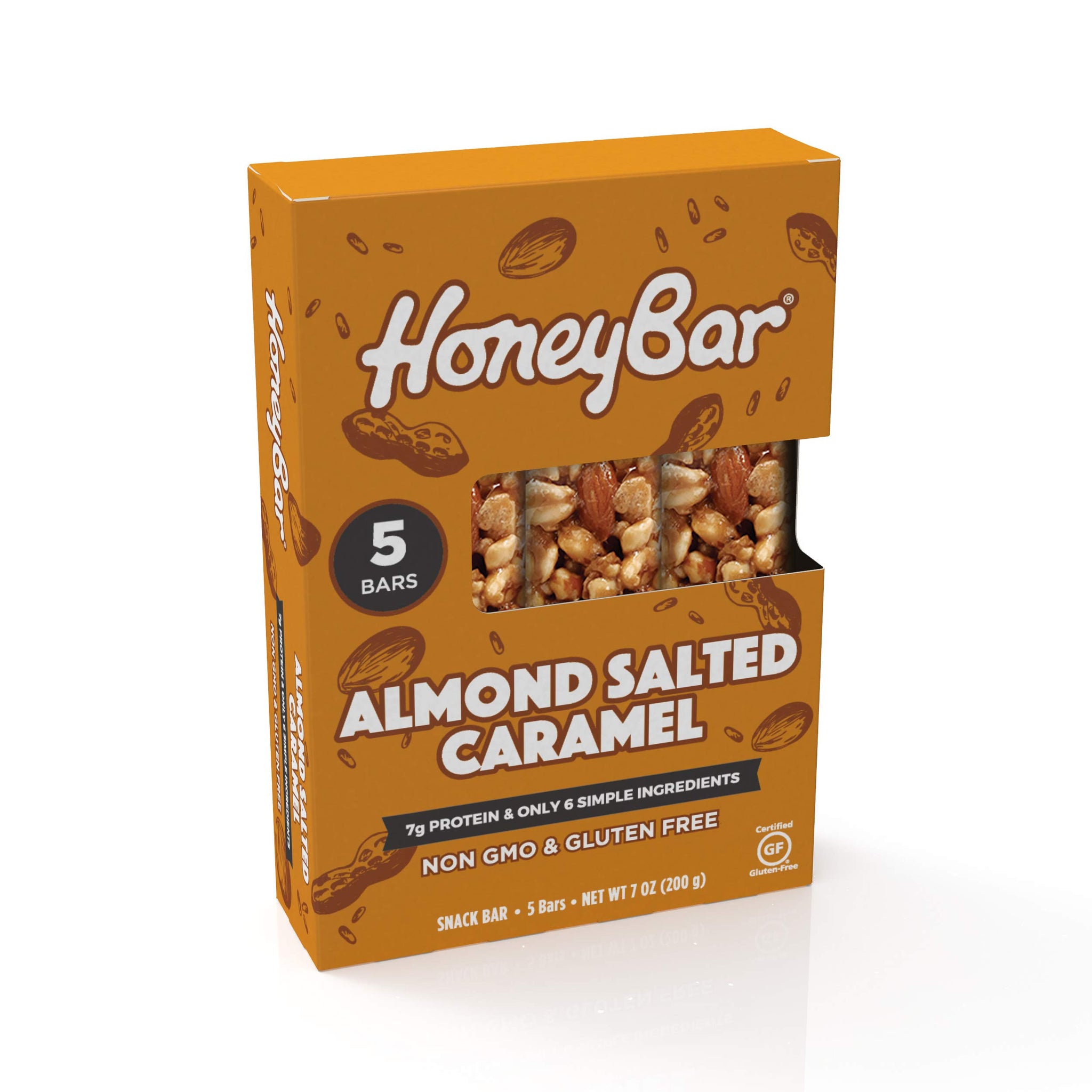 HoneyBar Snack Bar | Certified Gluten Free | Non-GMO | Vegetarian (Almond Salted Caramel, Pack of 5 Bars)