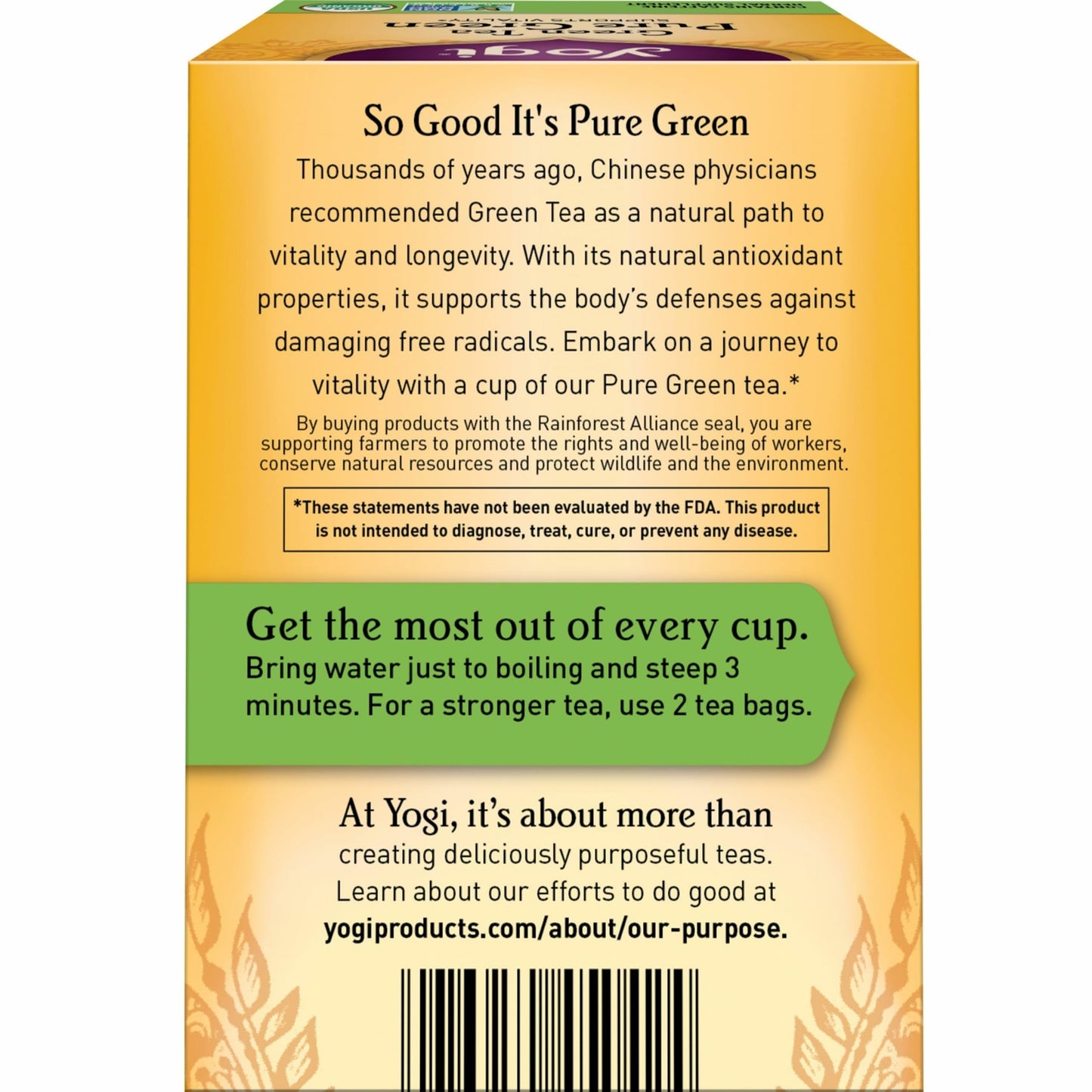 Yogi Tea Pure Green Tea - 16 Bags per Pack (6 Packs) - Organic - Supports Overall Health & Provides Antioxidants