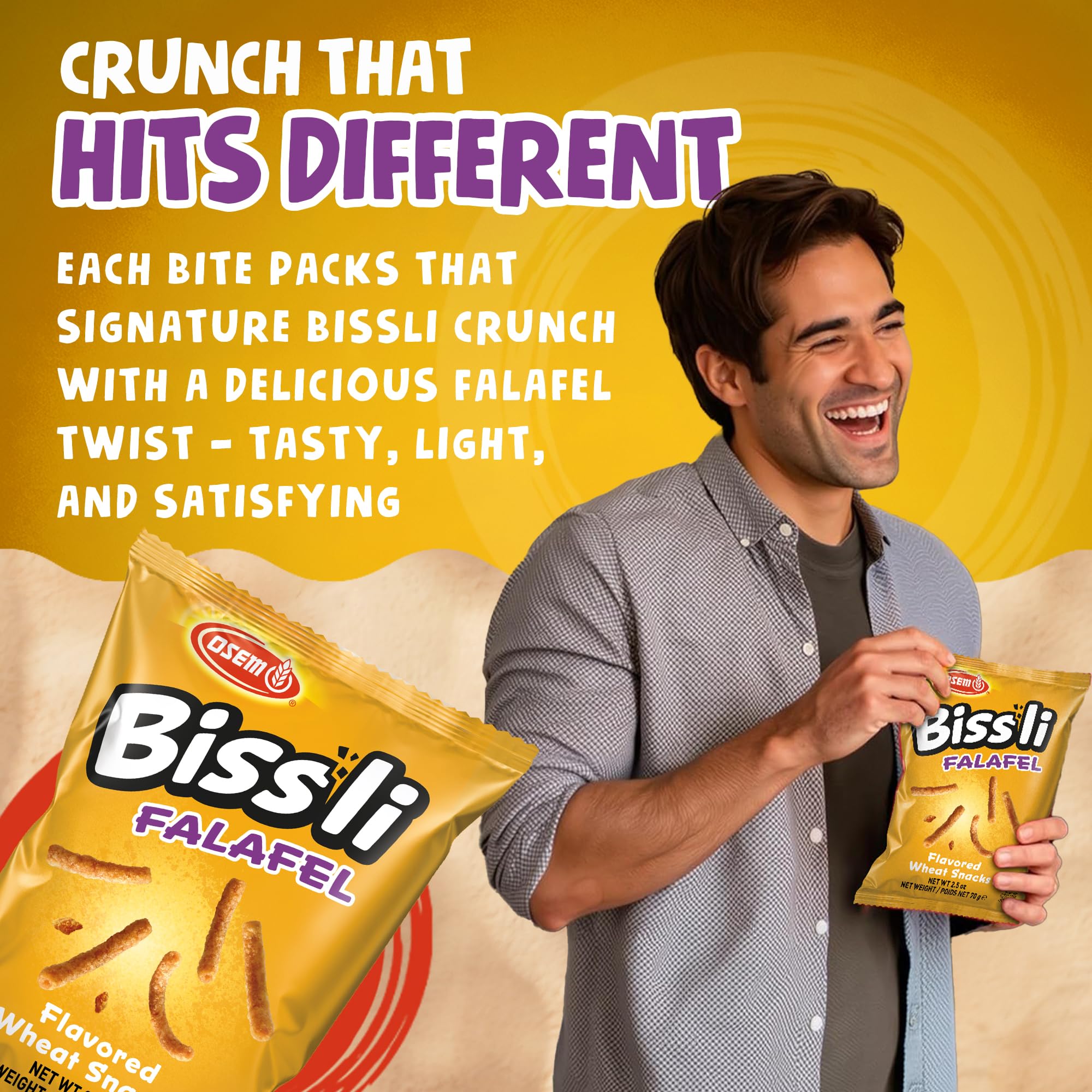 Bissli Falafel Flavored Crunchy Wheat Snack Perfect Lunch Snack for Kids & Adults 2.5oz Bag (Pack of 24)