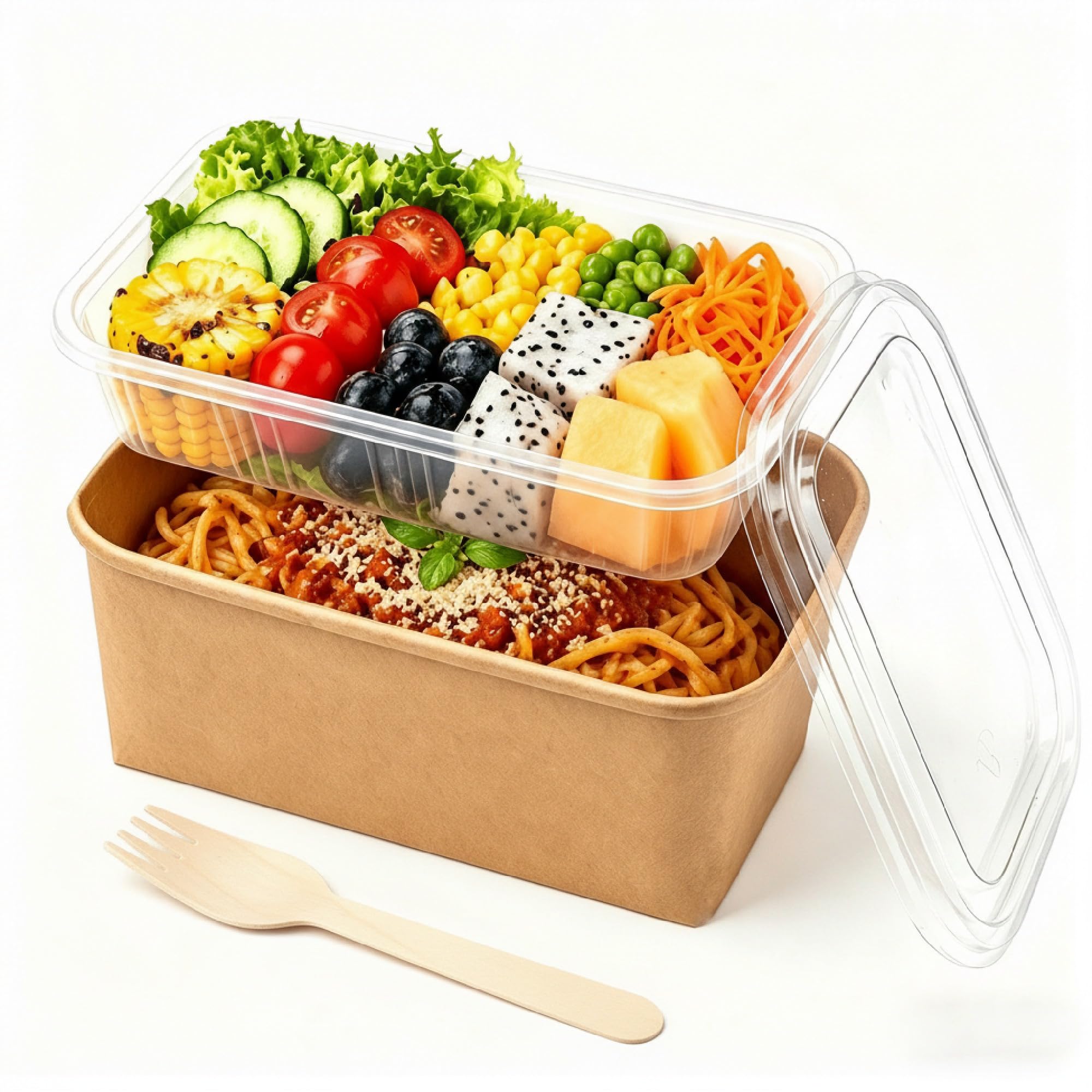 HanBytonan 25 Pack 25oz Food Containers with Trays and Lids, Disposable Brown Paper Bowls