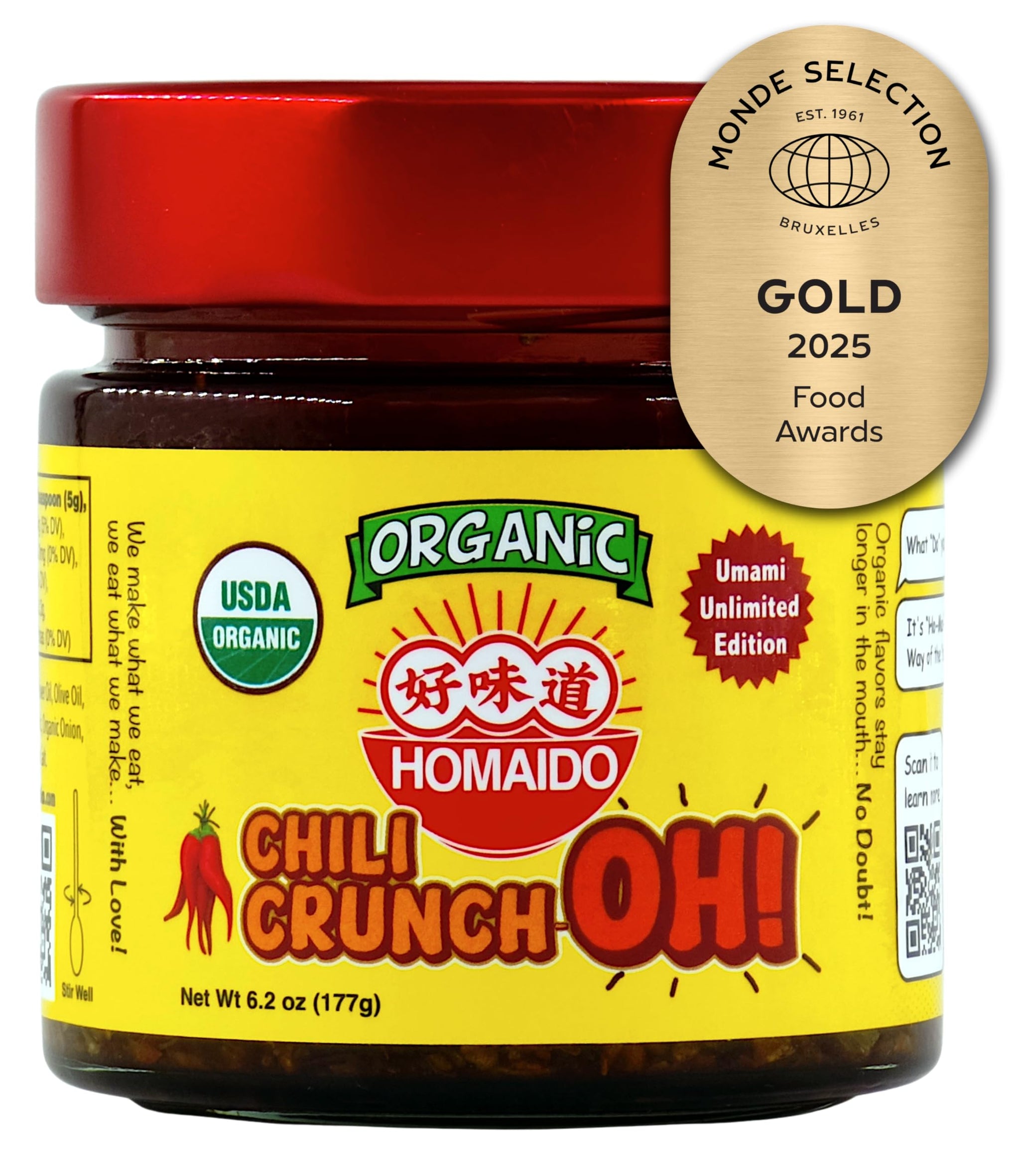 Organic Chili Crunch-Oh! - Spicy Rich Umami Crisp Oil without MSG and Chemicals - Crafted in USA