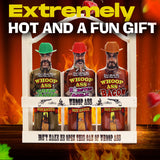 WHOOP ASS Premium Bacon, Green Habanero, and Roasted Garlic Hot Sauce Gift Set Wooden Crate - Try if you dare! - Perfect Gourmet Fathers Day Gift