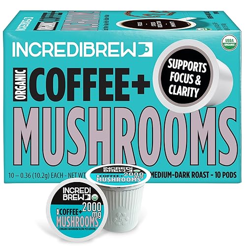 Incredibrew Organic Mushroom Coffee Pods, Keto Friendly with No Sugar; 2000mg Mushrooms (Lion's Mane, Chaga, Reishi, Miatake, Shiitake); Medium-Dark