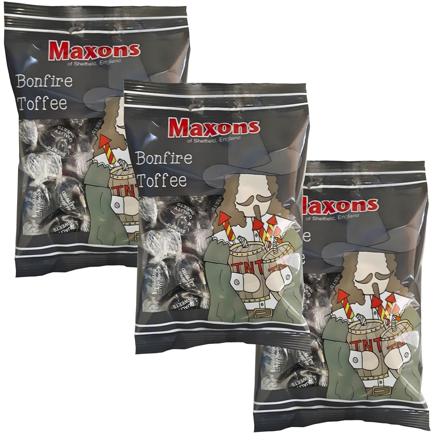 Maxons Bonfire Toffee 4.2 Oz (Pack of 3) Bag - Handmade Treacle Candy Individually Wrapped, Old Fashioned British Candy from England, English Hard
