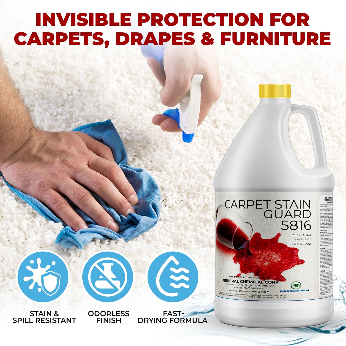 General Chemical Stain Shield Spray - Safe Fabric Protector Spritz and Stain Guard 5816 for Upholstery, Carpets, Rugs, Drapes & More - Impermeable