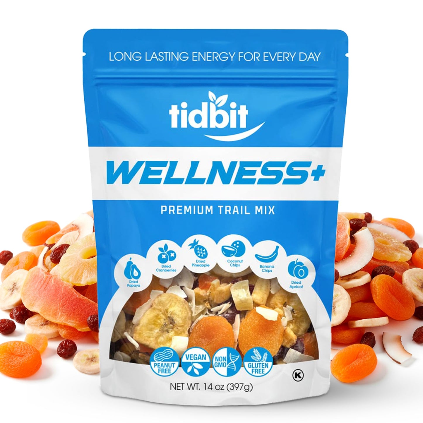 Tidbit Premium Trail Mix with Tropical Dried Papaya, Pineapple, Cranberries, Banana & Coconut Chips - Healthy Trail Mix Fruit Snack Mix for Natural