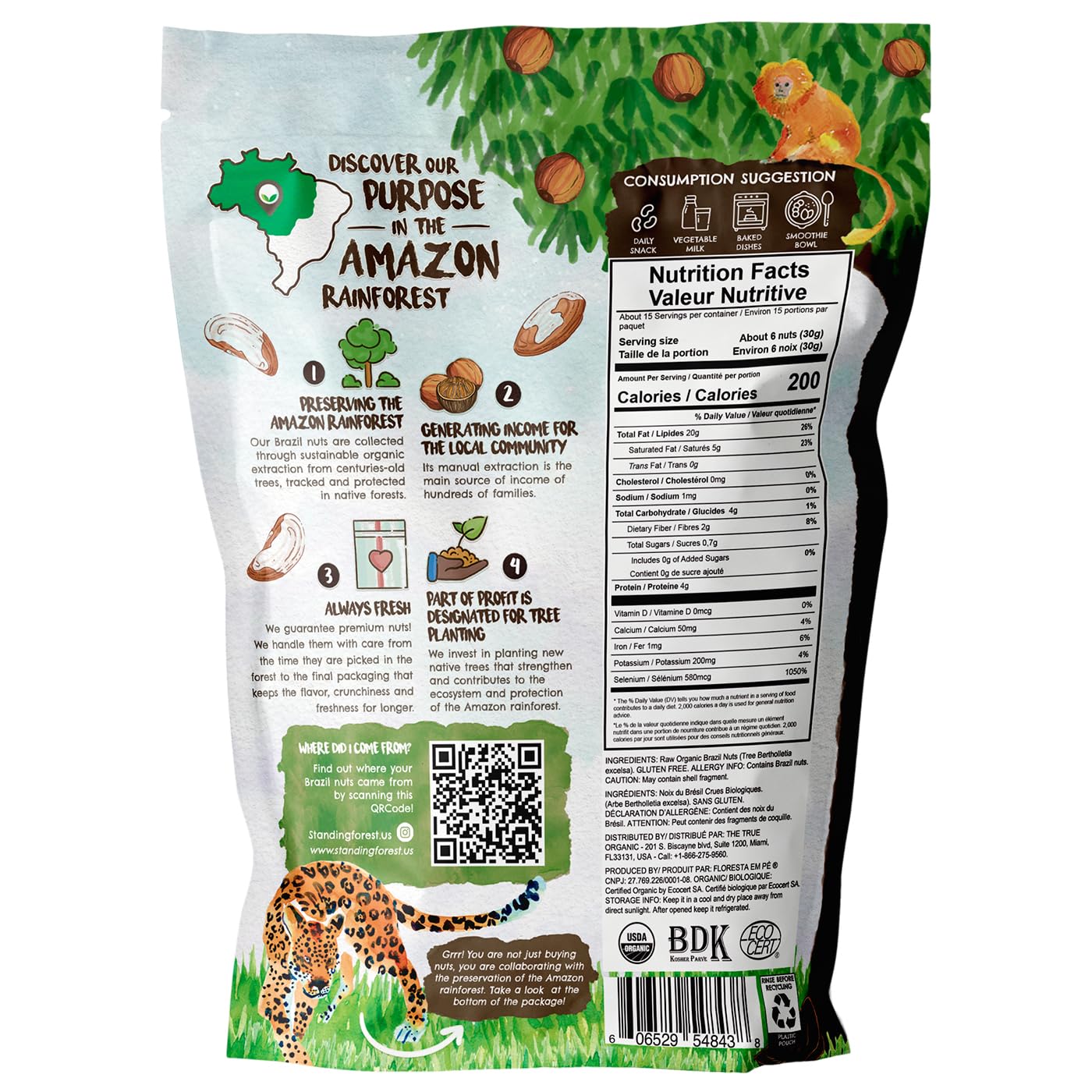 Snack The True Organic Brazil Nuts 15 oz - Raw and Unsalted - Kosher - Healthy-Rich in Vegetable Protein - Harvested in Amazon Rainforest - Fresh