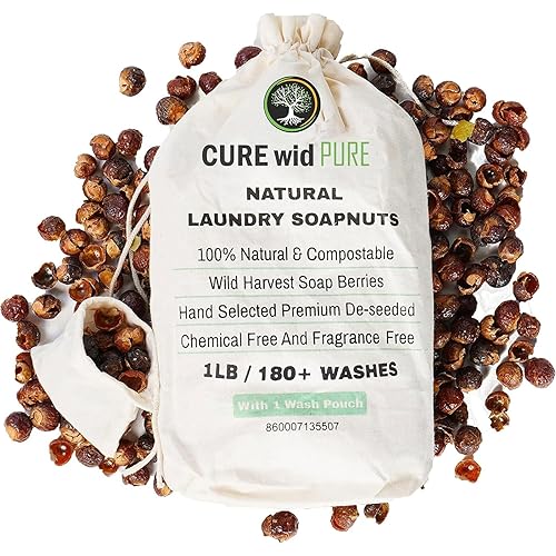 Cure With Pure Organic Soap Nuts Deseeded 1lb/450g With 1 Wash Bag Approx 180 Loads,Eco-friendly Soap Nuts Laundry Detergent,Chemical & Fragrance-free