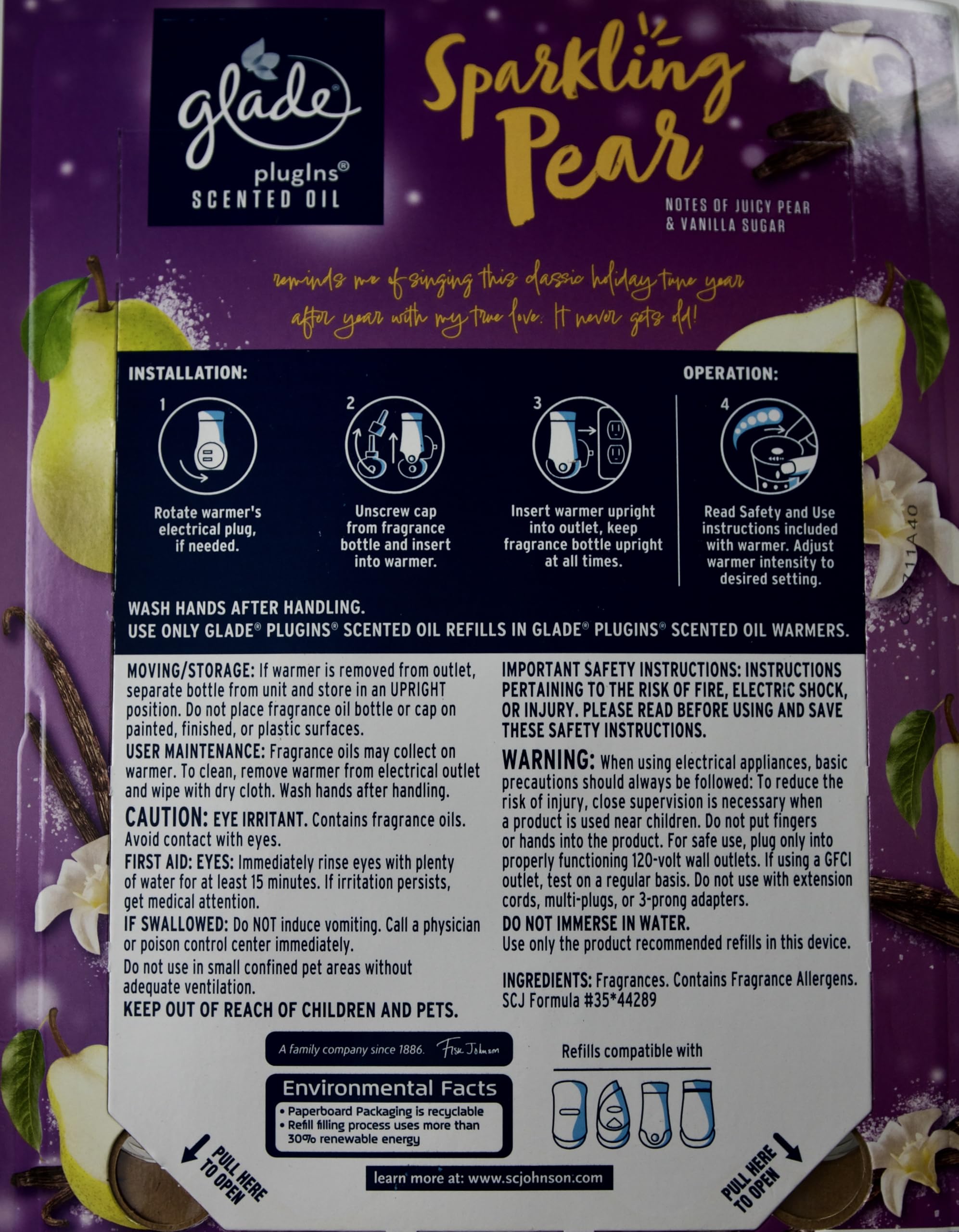 Glade Plugins Sparkling Pear Scented Oils, 2 Warmers + 6 Refills
