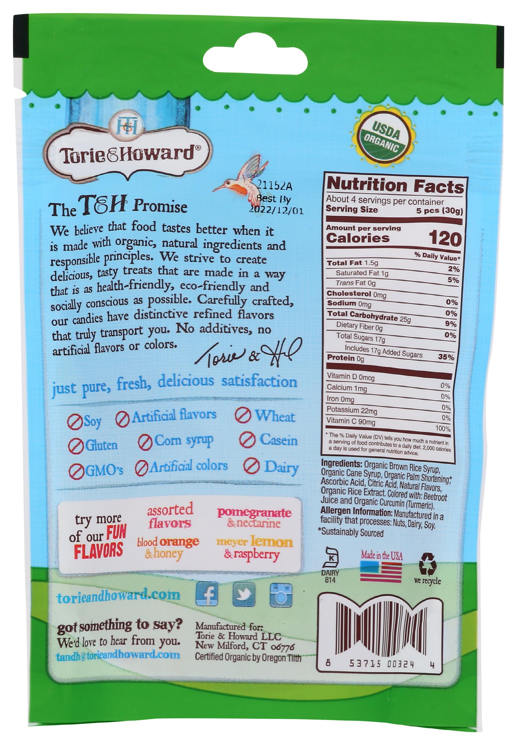 Torie & Howard Chewie Fruities Organic Candy Assorted Flavors, 4 Ounce Bag