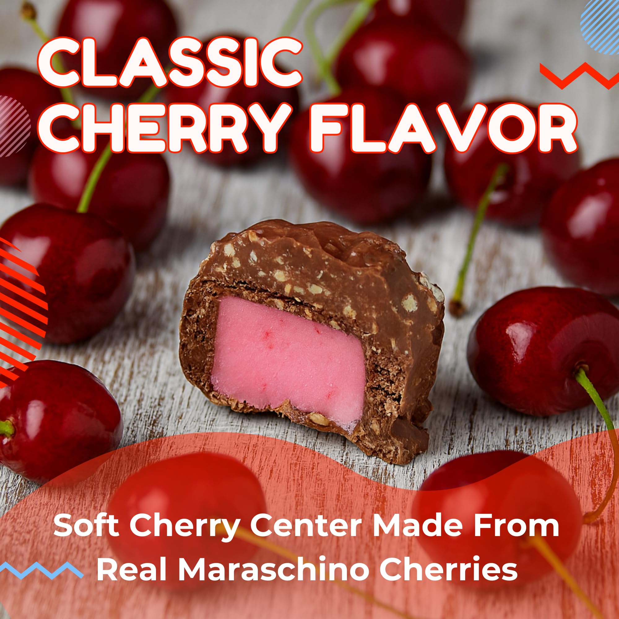Cherry Mash Candy Bars in Stand-Up Pouch Bag - Original Mini Candy Bars with Soft Cherry Center & Chocolate Peanut Coating - Classic American