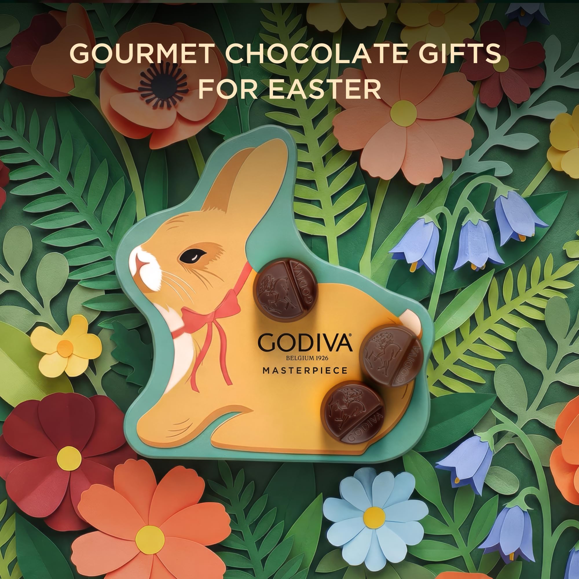 Godiva Masterpieces Easter Bunny Tin, Assorted Milk & Dark Chocolate with Ganache & Caramel, Gourmet Easter Chocolate Gifts, Kosher, 15 Pc