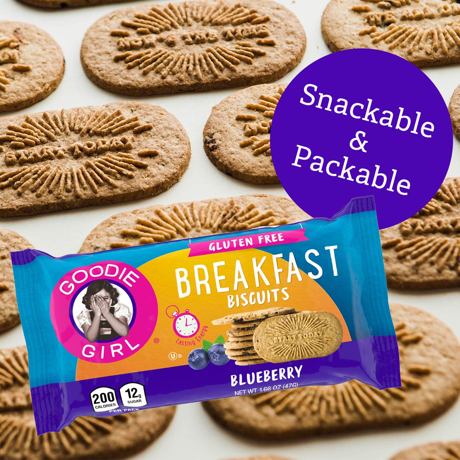 Goodie Girl, Blueberry Breakfast Biscuits - Gluten Free, Peanut Free, Vegan, Kosher - Includes 4 Boxes, 16 Packs Total