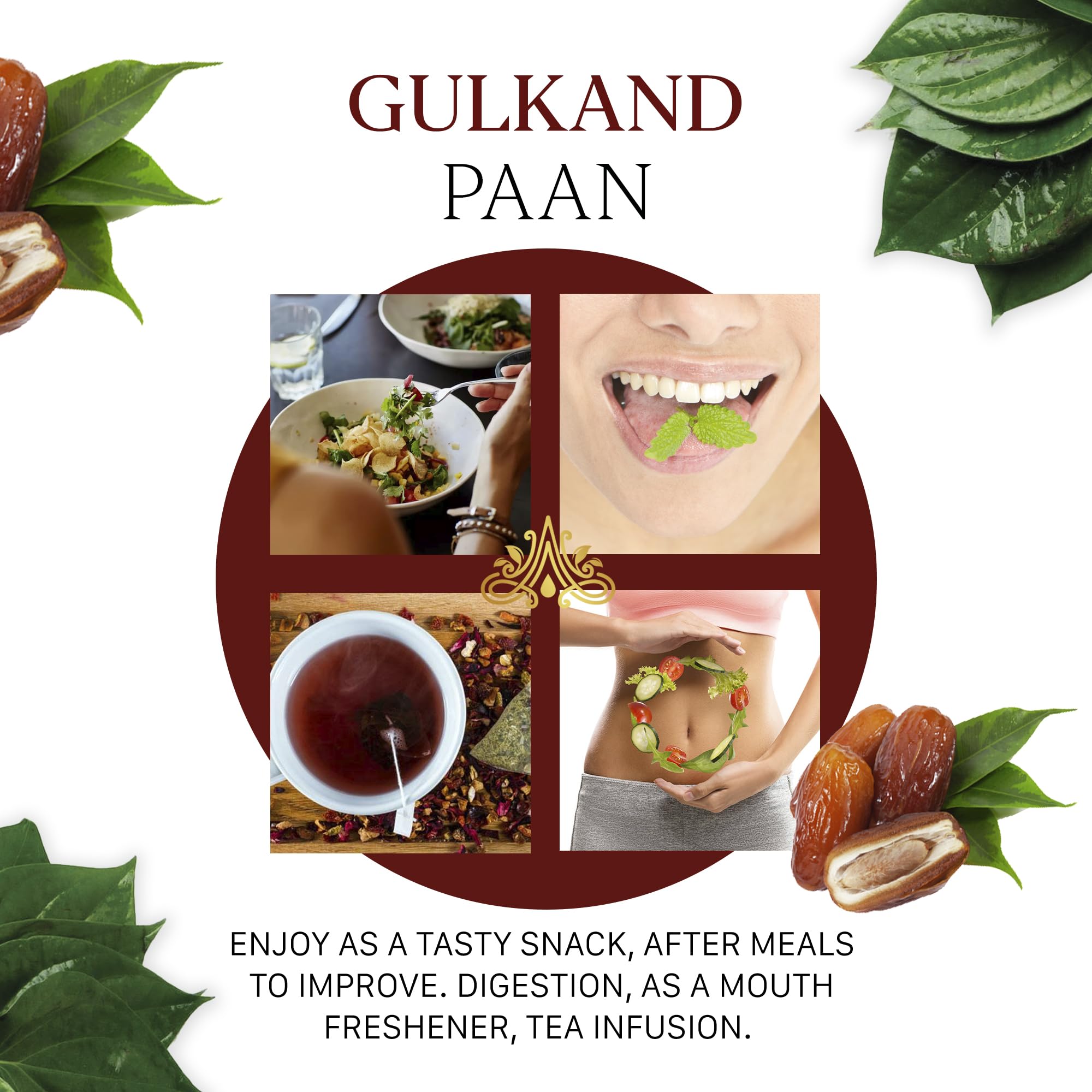 Aryaa Organic Gulkand Paan l 8.75oz (250g)| Herbal Tea & Digestive Snack | | Shredded l 100% Natural, Vegan, Gluten-Friendly | Sound-Infused, Non-GMO