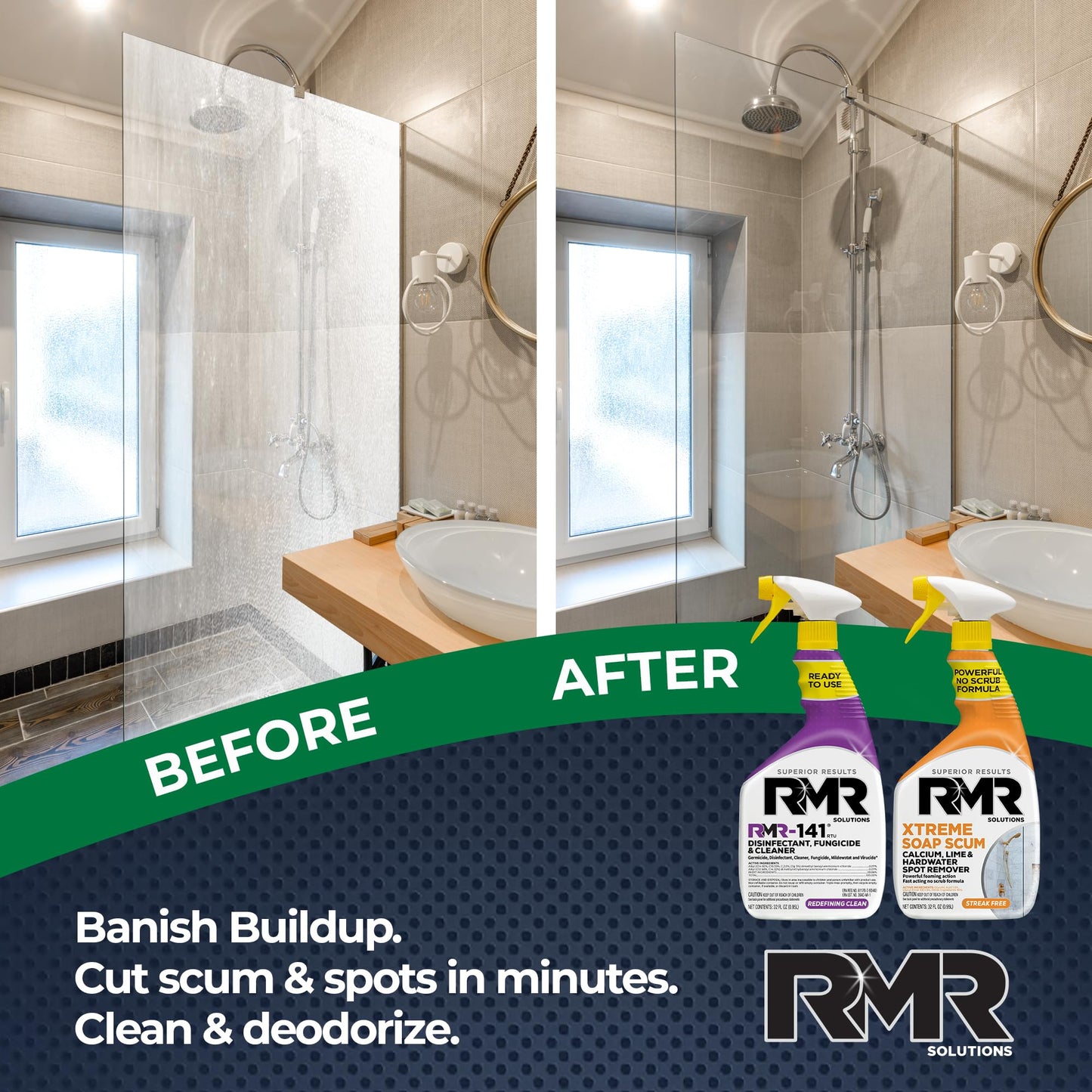 RMR Polish & Protect Bundle - Xtreme Soap Scum Remover + RMR-141 EPA Registered Mold & Mildew Spray, 2-Step Clean & Disinfect System for Buildup, Hard