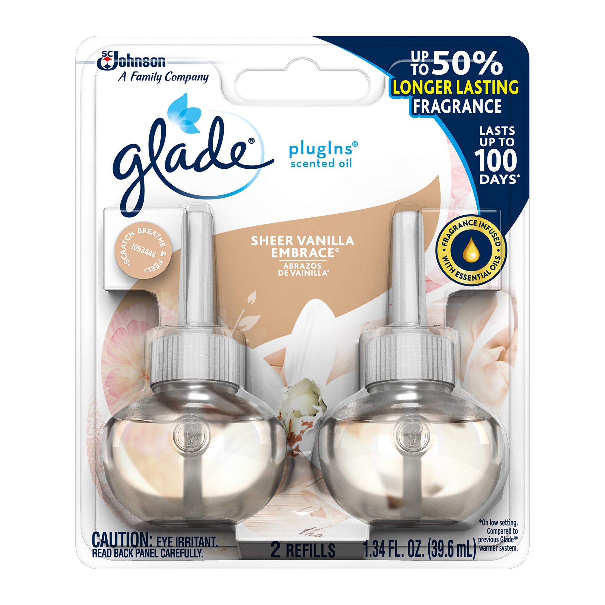 Glade Plugins Refills Sheer Vanilla Embrace 1.34 FL OZ, 2 CT