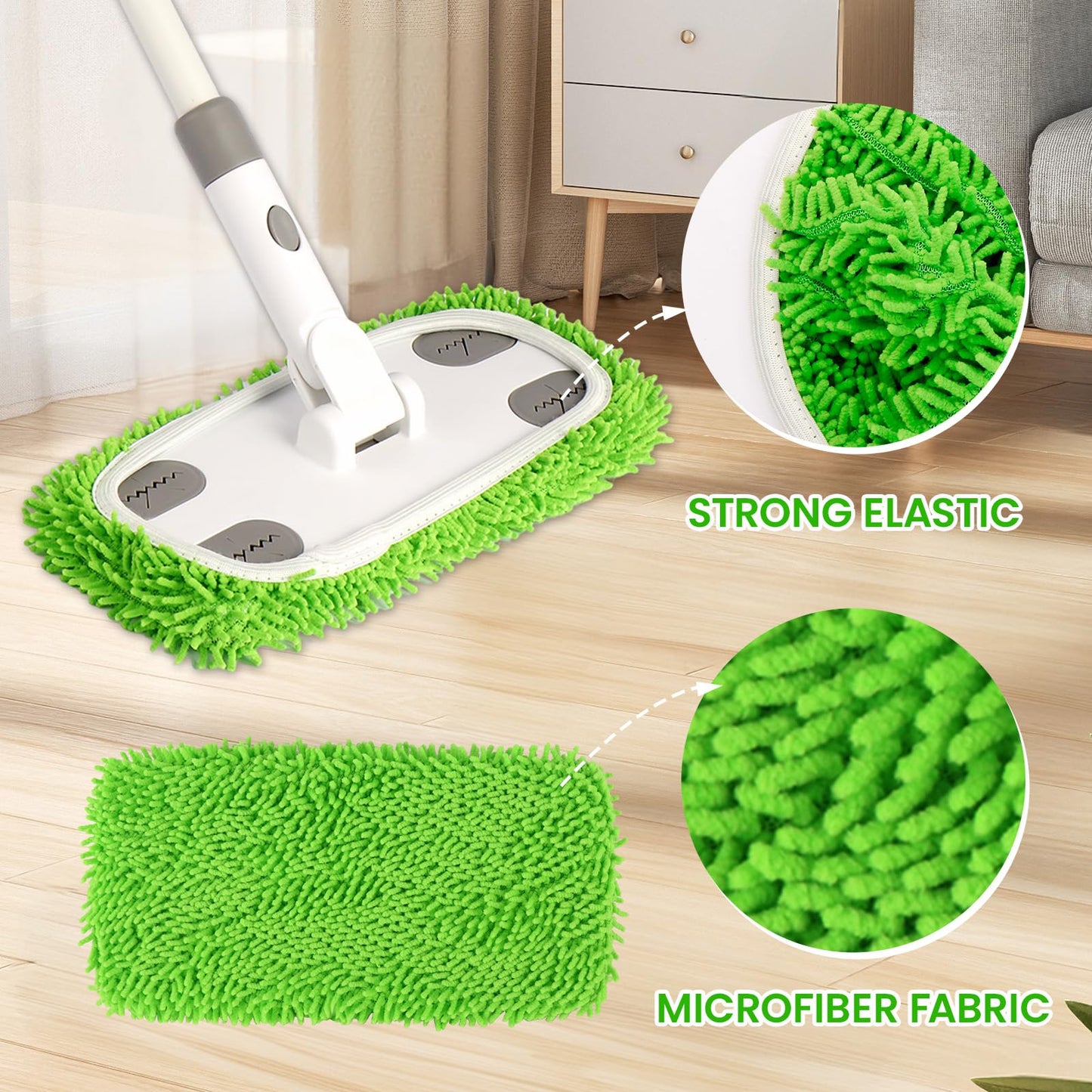 ZHAYAO Reusable Microfiber Floor Mop System, Wet & Dry Sweeper Kit, Includes 1 Sweeper Handle, 3 Washable Chenille Mop Pads, Dry & Wet Use