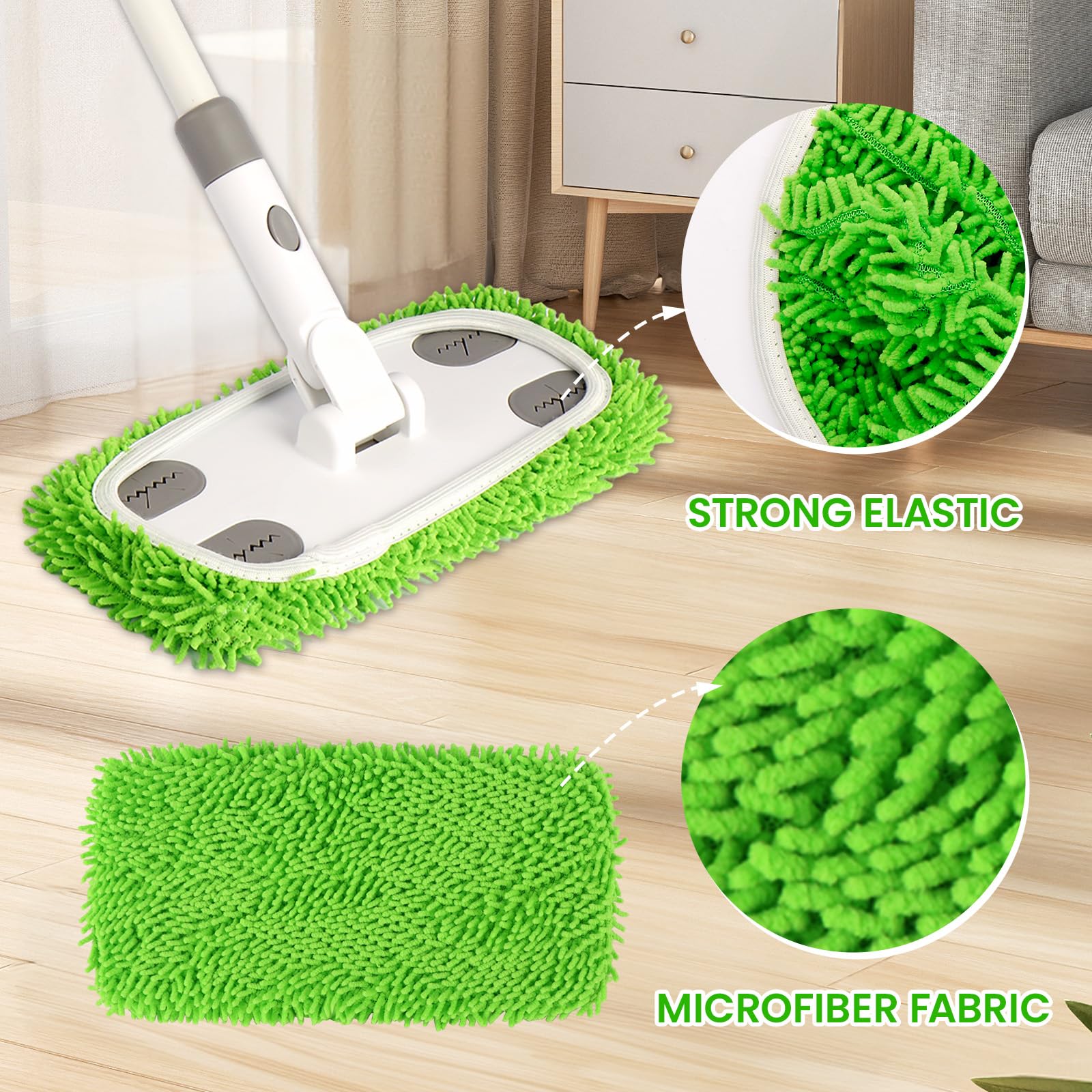 ZHAYAO Reusable Microfiber Floor Mop System, Wet & Dry Sweeper Kit, Includes 1 Sweeper Handle, 3 Washable Chenille Mop Pads, Dry & Wet Use