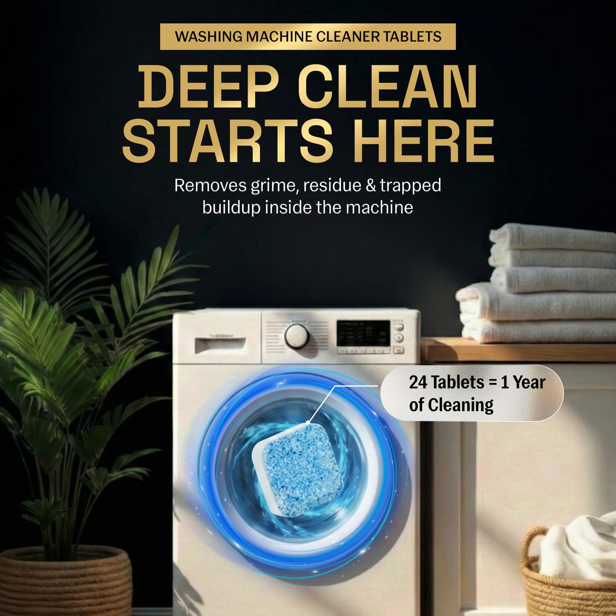 Washing Machine Cleaner Tablets | 24 Pack | Ultra Deep Clean | Eliminates Odors | Washer Cleaner Tablets for HE Front Loader & Top Load Washer |