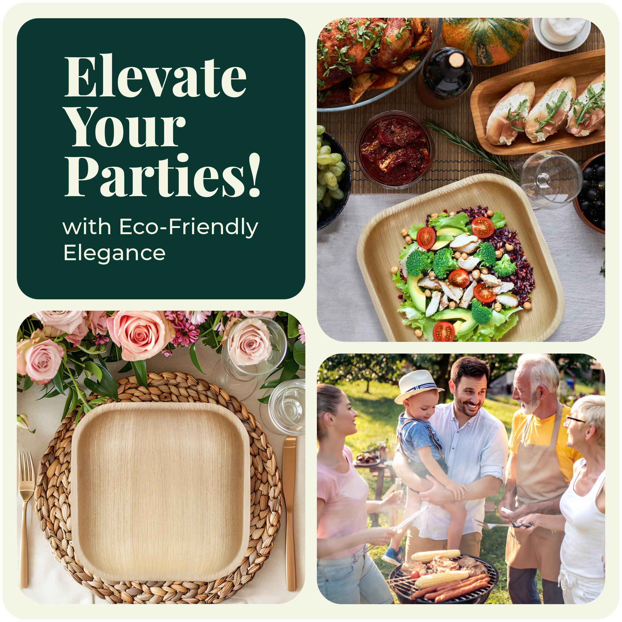 Disposable Palm Leaf Bamboo Tray and Oval Platter Disposable Charcuterie Boards Plates and Party Platters Trays Eco Compostable Wooden Food Platters