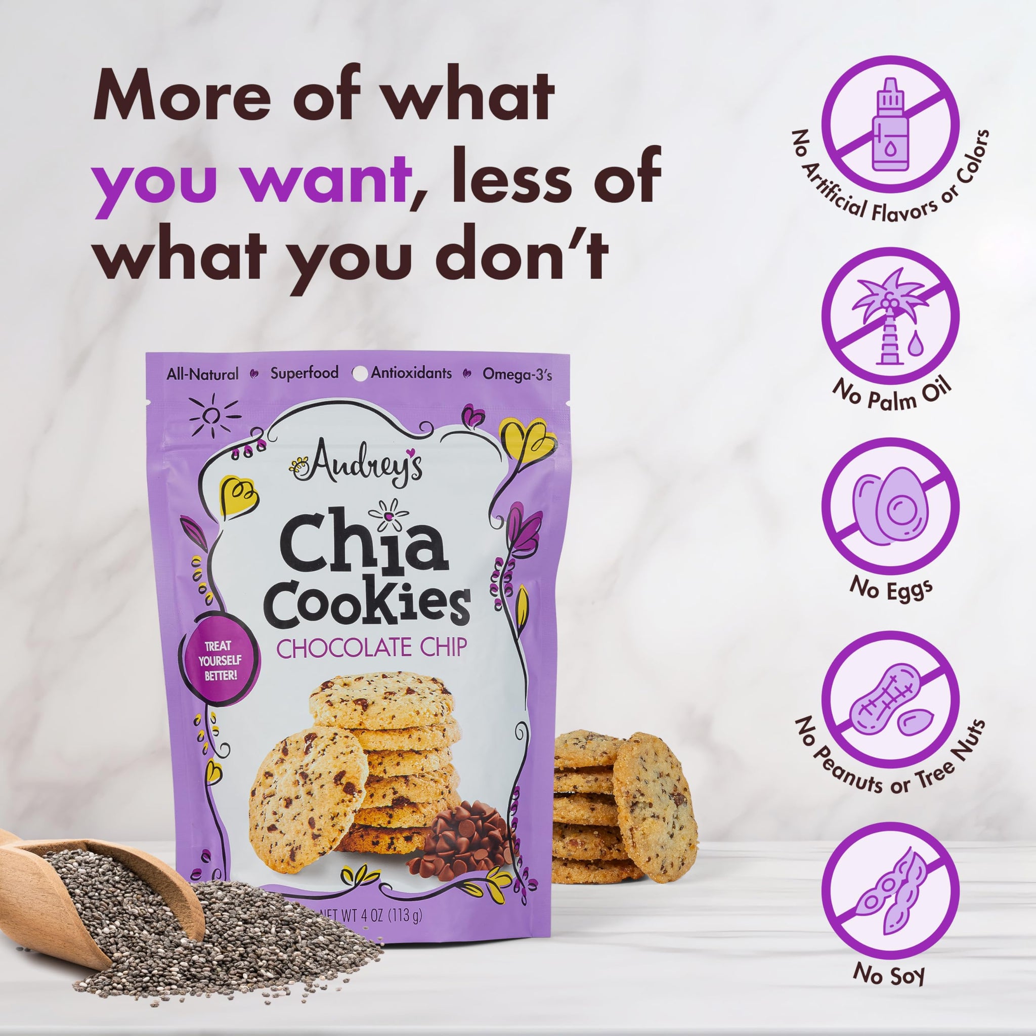 Audrey's Chia Cookies - (Chocolate Chip, 3 Pack), Natural, Antioxidants, Omega-3's, Non-GMO