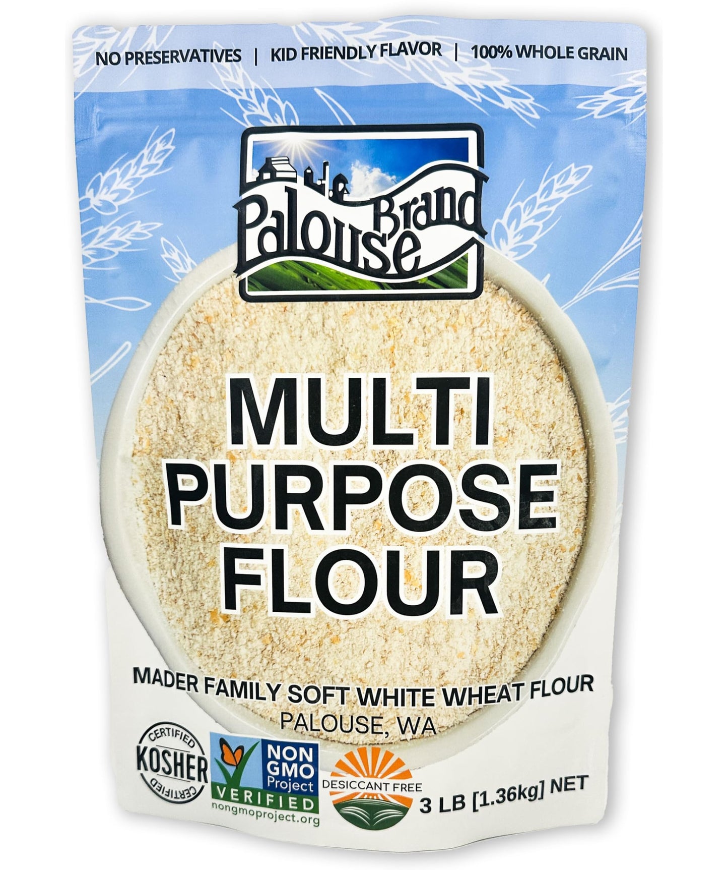 Certified Glyphosate Residue Free All Purpose Flour | 3 LBS | Whole Grain | Stone Ground | Non-GMO | 100% Non-Irradiated | Kosher | USA Grown | Field