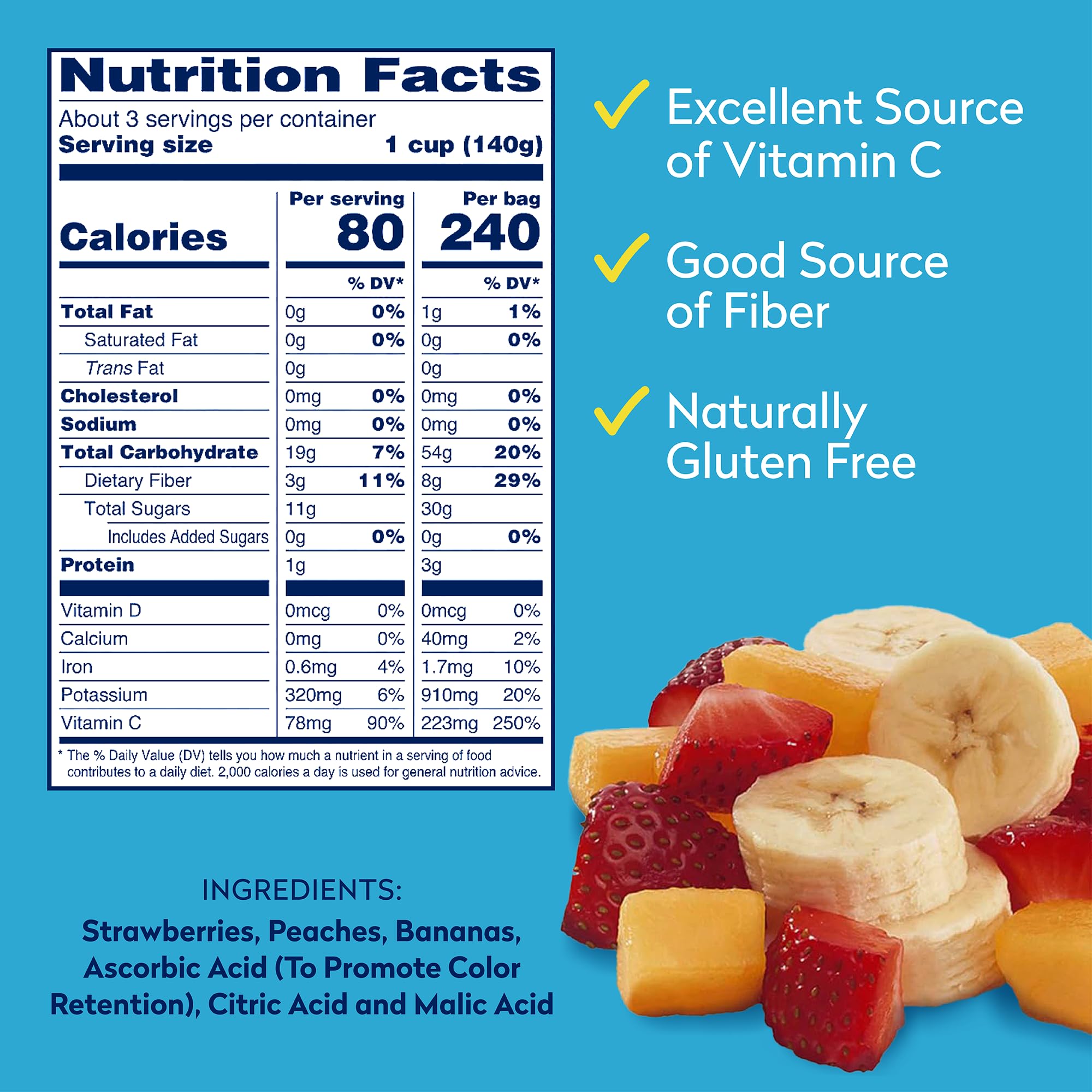 Dole Strawberries, Peaches and Bananas Frozen Fruit, All Natural Mixed Fruit for Smoothies, Snacks and Recipes, 14 Oz Resealable Bag (Frozen)