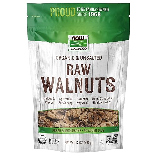NOW Foods, Certified Organic Walnuts, Raw and Unsalted, Halves and Pieces, Good Source of Protein and Healthy Fatty Acids, Certified Non-GMO, 12-Ounce