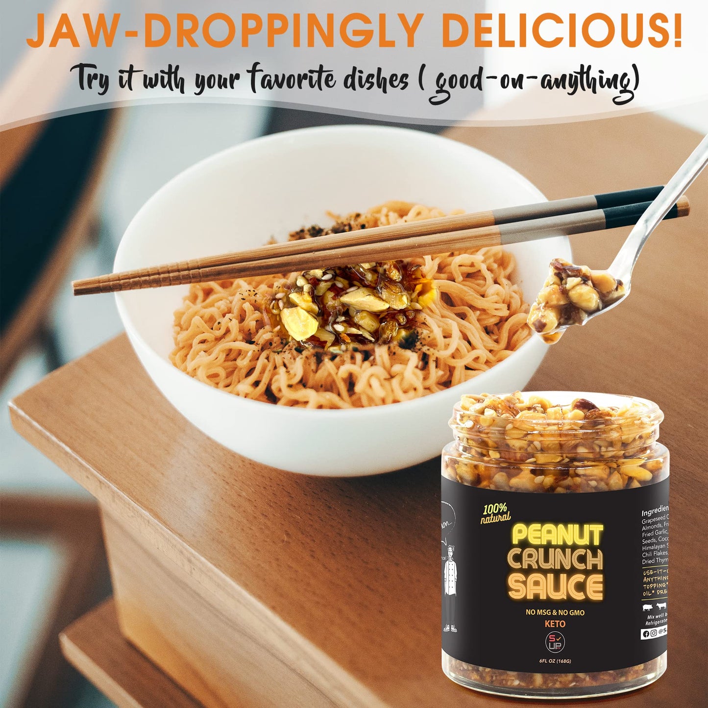 SAUCE UP Asian-Inspired Peanut Crunch Sauce | Bold, Savory & Thick with Roasted Peanut Chunks | Vegan, Keto, Gluten-Free, Non-GMO, No MSG | Perfect