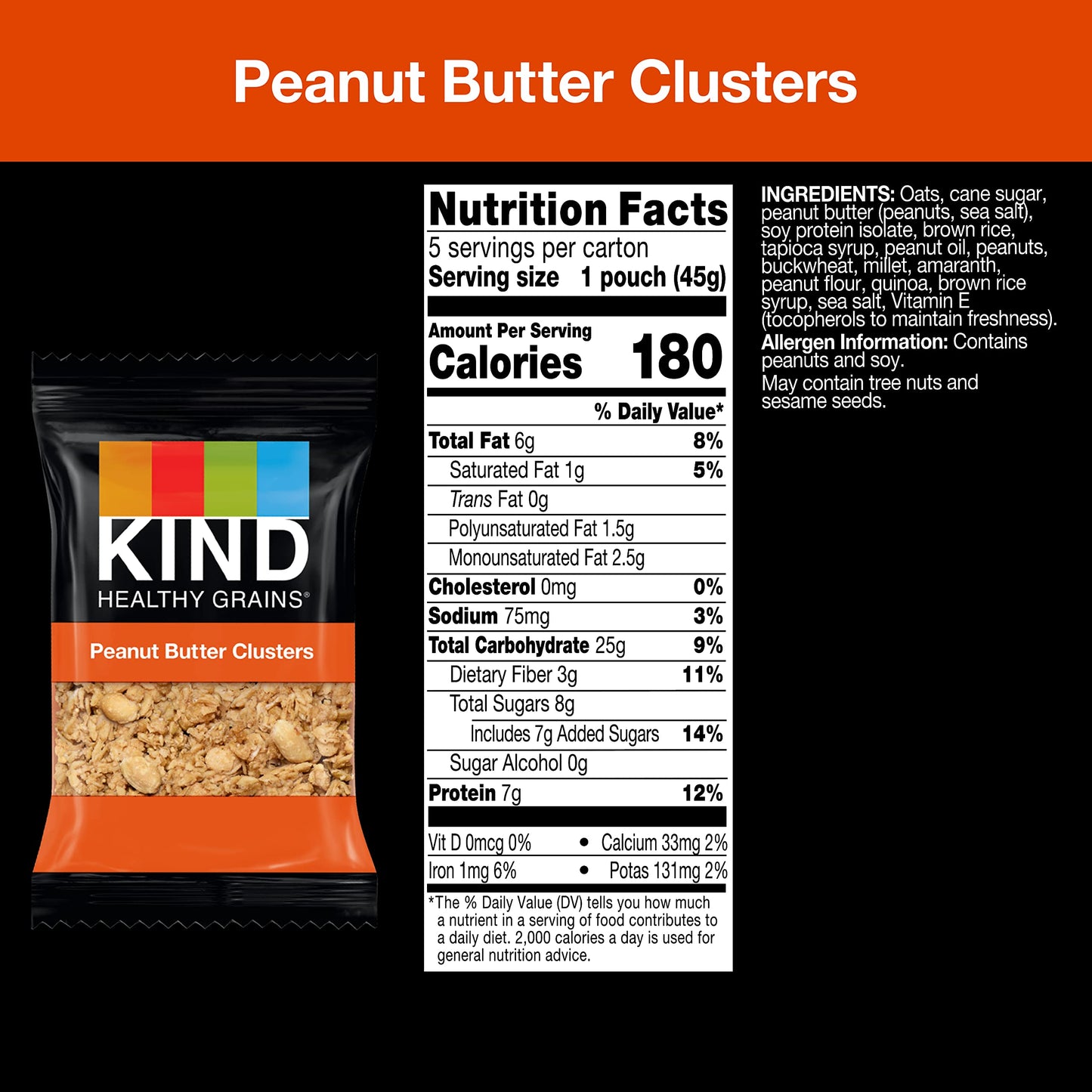 KIND Grab and Go Granola, Peanut Butter, Healthy Snacks, Gluten Free, Whole Grains and Oats, 7g Protein, 20 Count