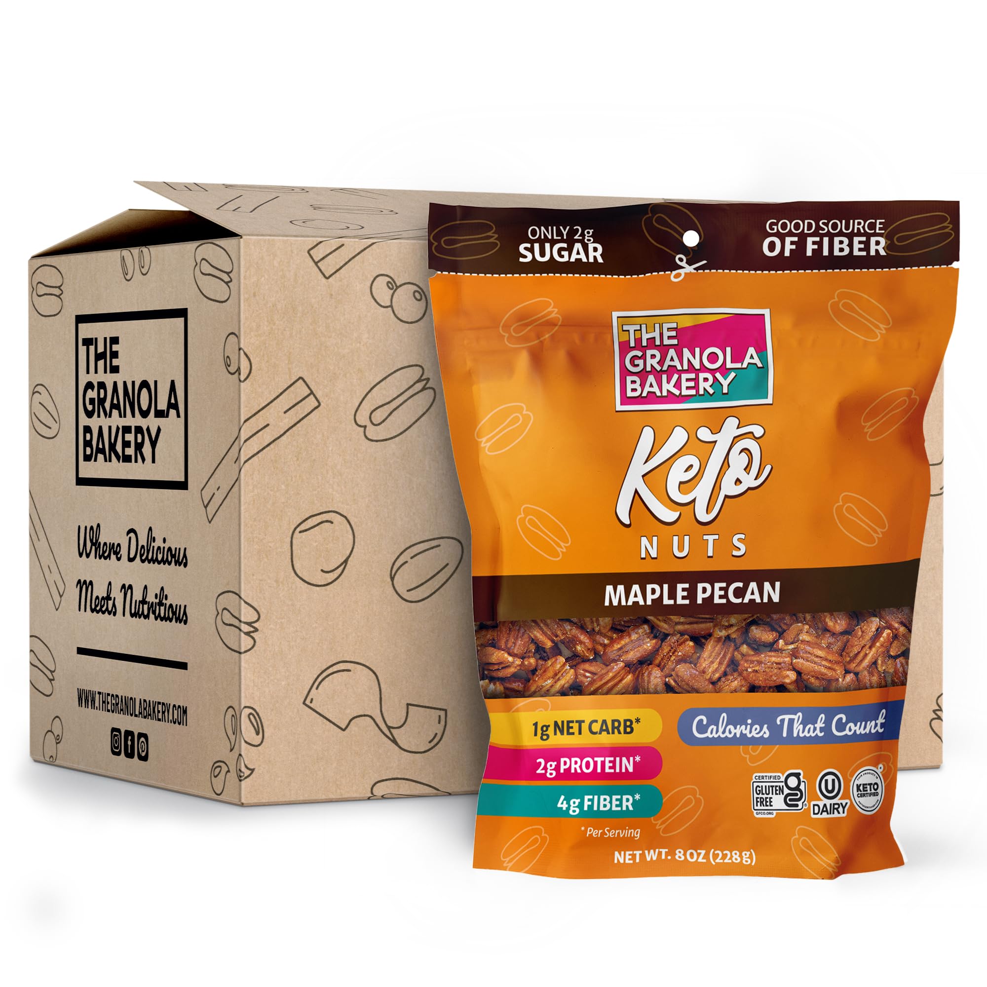THE GRANOLA BAKERY TGB Maple Pecan Keto Nuts, 1g Net Carb, No Added Sugar, High Fiber, Gluten Free, Grain Free, Healthy Low Carb Snack, 8oz Resealable